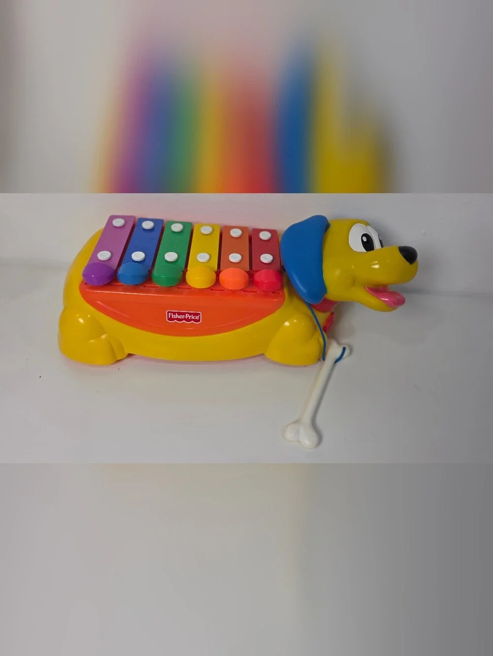 Vintage 2002 Fisher Price Yellow Dog Rolling Xylophone/Piano  No Tail